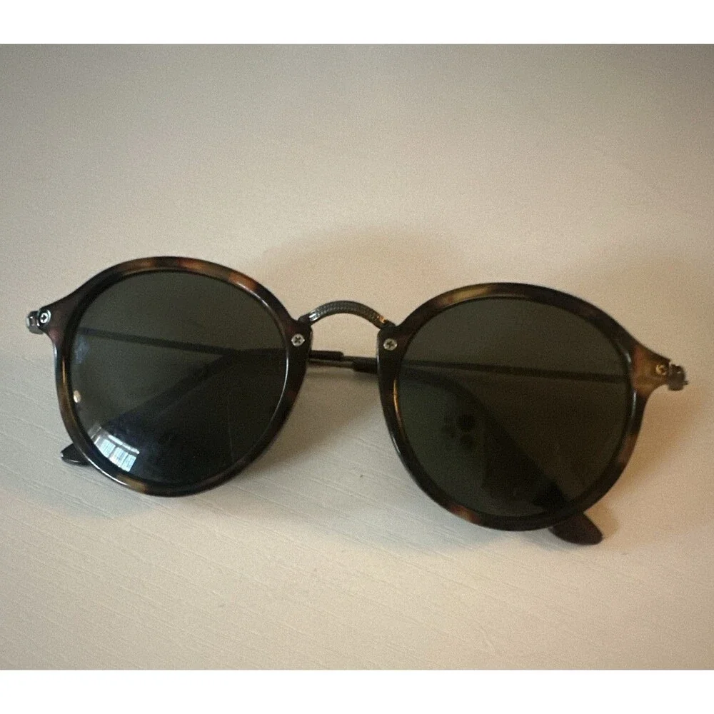 Womens Round Tortoise Shell Brown Frame Sunglasses Dark Tinted Glass Lenses